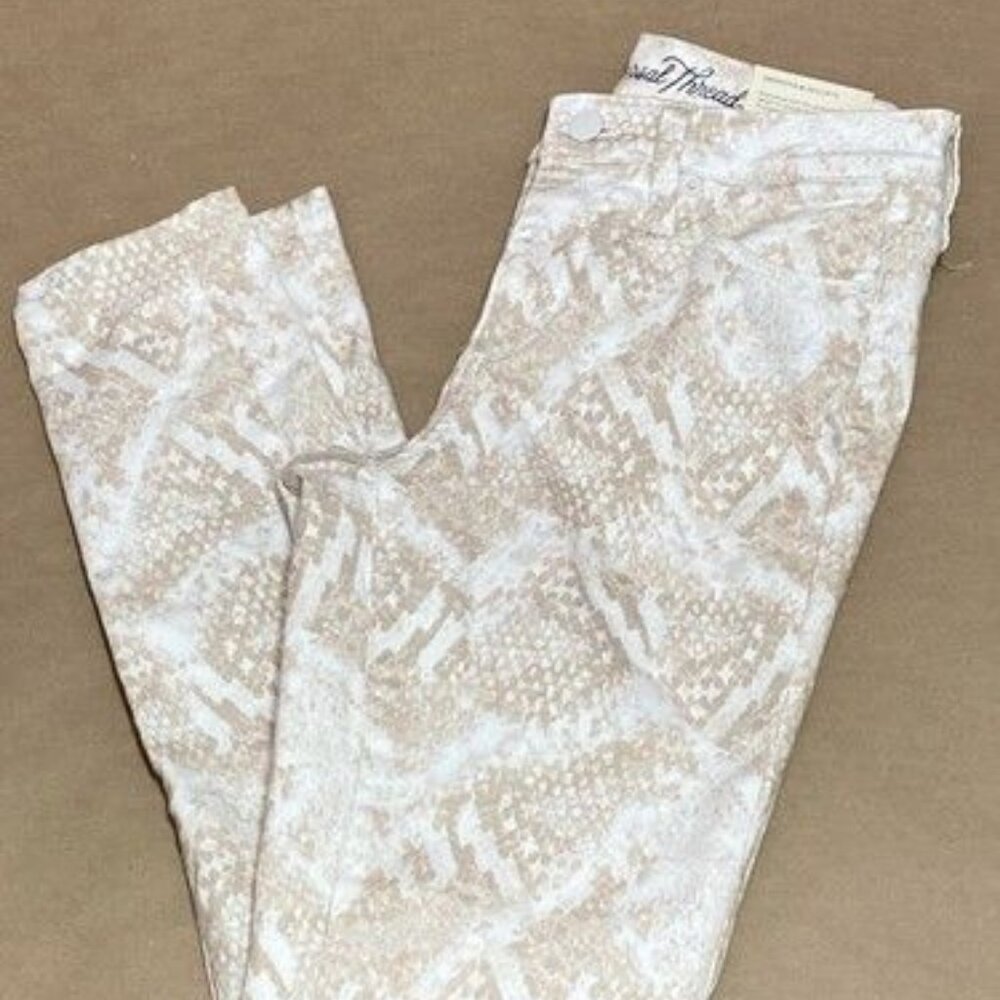 Womens Snakeskin Print Jeans Size 0 White Tan Size